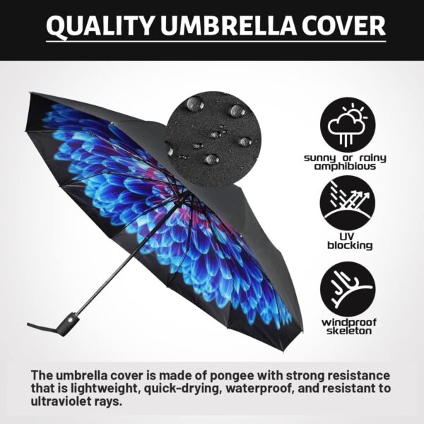 LLanxiry Umbrella Windproof Travel Umbrellas for Rain Black Folding Umbrellas 10 RIBS Automatic Strong Portable Wind Resistant Backpack Umbrella for Men and Women - Image 3