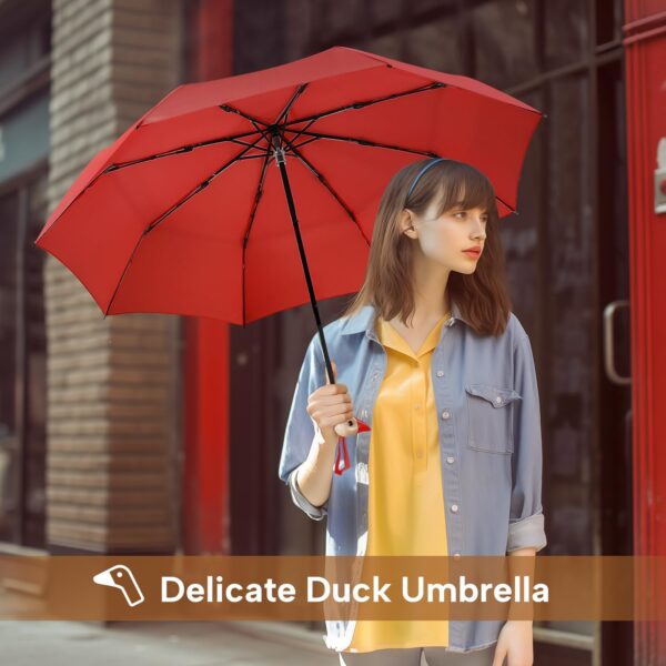 LEAGERA Compact Small Umbrellas for Rain&Sun, Cute Design Duck Head Umbrella for Girls Gifts, 8 Ribs Folding Umbrella with Wooden Handle - Image 3