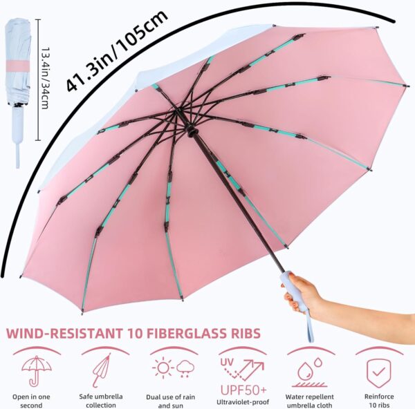 Folding Umbrella Anti-UV Compact Durable Folding Umbrella Auto Open Close Windproof Travel Umbrella Premium Grip Fits Backpack - Image 5