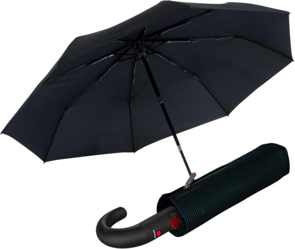 Knirps T.260 Medium Duomatic Automatic Open Close Rain Umbrella with Curved Handle - Compact Windproof Umbrella for Rain - Travel Umbrella for Adults - 97cm Diameter Umbrella & Carrying Case, Navy