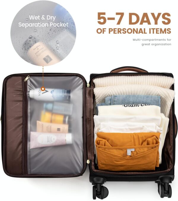 LOVEVOOK Carry on Luggage for Women and Men, Softside Suitcases with Daul Wheels - Image 7