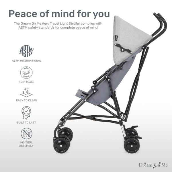 Dream On Me Aero Travel Lightweight Umbrella Stroller, Easy to Fold and Carry Travel Stroller, Adjustable and Removable Canopy - Image 3