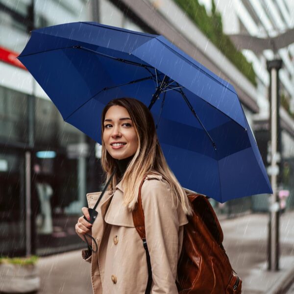 Travel Umbrellas for Rain – Compact Umbrella Windproof with 46” Double Vented Canopy and Strong Fiberglass Frame, Automatic Portable Umbrella for Travel, Rainy Days, Backpack & Car - Image 3