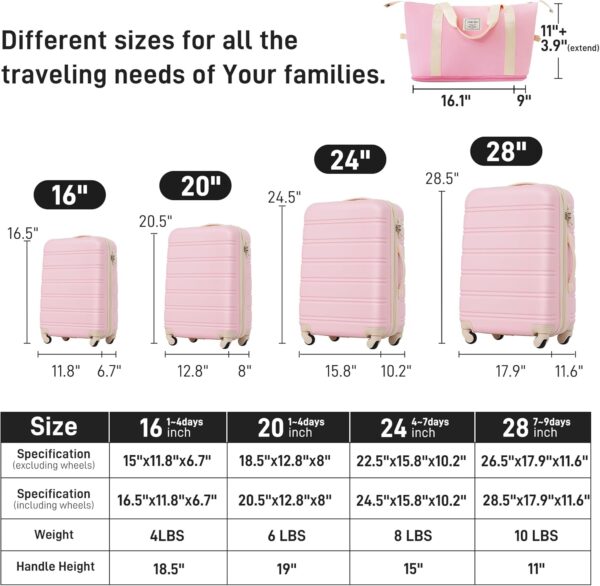 Merax Luggage Sets 13 Piece Suitcase Set 16/20/24/28 IN,Carry on Luggage and Travel Bag TSA Lock Expandable,Hard Case Luggage with Spinner Wheels,Light Pink - Image 3