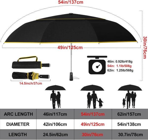 Satol Extra Large Golf Umbrella, 46/54/62 Inch Windproof 10 Ribs Vented Double Canopy Reflective Strips Automatic Open/Close Waterproof UV Protection Portable Compact Umbrella for Outdoor & Travel - Image 2