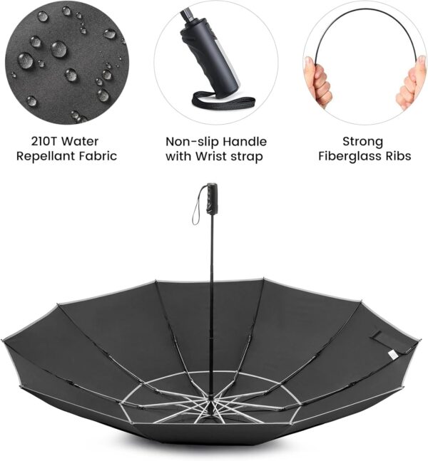 G4Free 54/62 Inch Windproof Inverted Umbrella with Reflective Stripe, Large Compact Reverse Golf Travel Umbrella for Rain 10 Ribs Double Canopy Automatic Open Close - Image 8