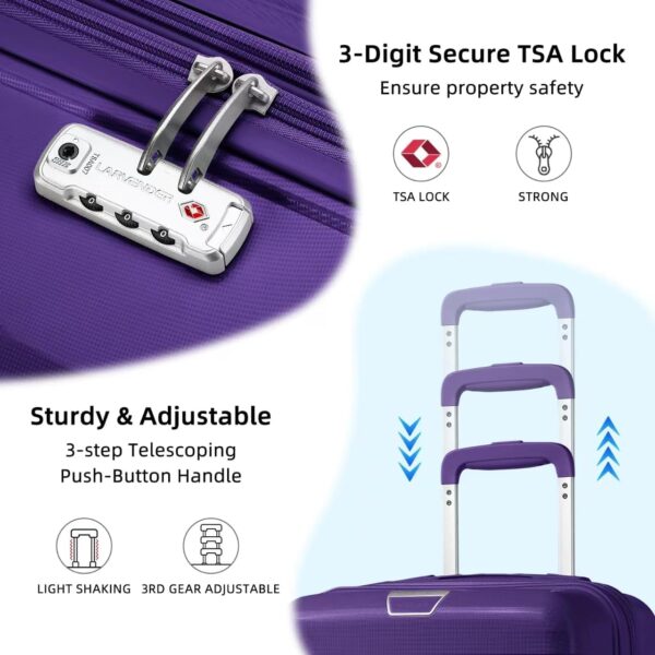 LARVENDER Luggage Sets 3 Piece with Duffel Bag Hardside PP Carry On Suitcase with 360° Spinner Wheels TSA Lock Luggage Sets for Women, Grape Purple - Image 2