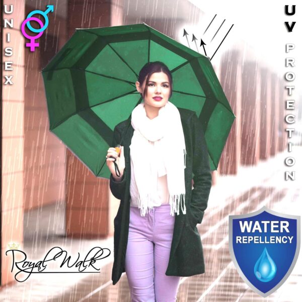 Royal Walk Windproof Folding Travel Umbrella Compact and Strong Luxurious Real Wood Handle Automatic Open Close Vented Double Canopy for Men and Women - Image 6