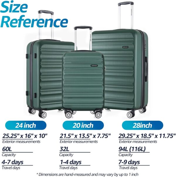 Luggage Set with Spinner Wheels and TSA Lock, 3 Pieces Expandable Hardside Suitcase for Travel, Hardshell Luggage Sets, 20", 24", 28",Dark Green - Image 6