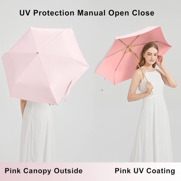 BAODINI Travel Small Mini Sun Umbrella with Case Lightweight with Aluminum Frame Compact Size UV Protection Purse Umbrella for Kids & Women - Image 5