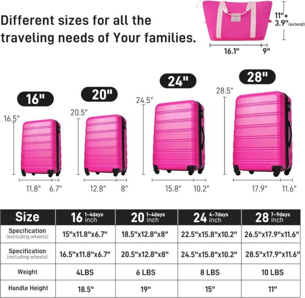 Merax Luggage sets of 13 Piece 16 20 20 28 IN Carry on Luggage Hard Case Pink Luggage Expandable Checked Luggage Suitcase Set with Wheels - Image 2