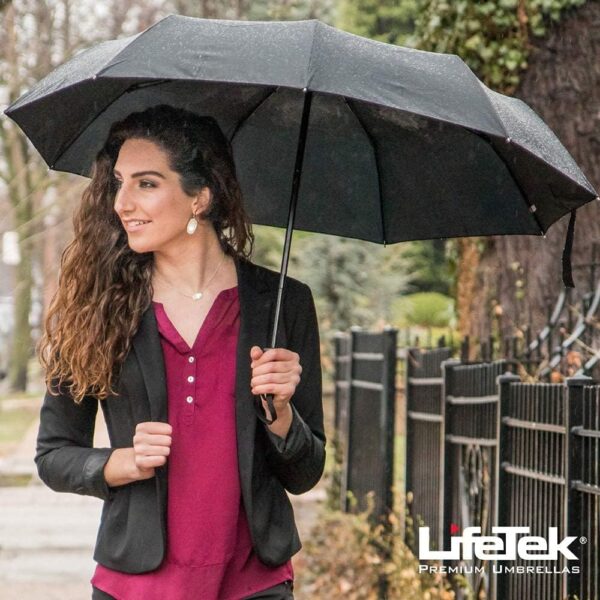 LifeTek Windproof Travel Umbrella, Automatic Open Close, Compact for Rain and Sun, Fits in Purse or Backpack, Strong Lightweight Durable Frame, UV Protection, Small and Portable