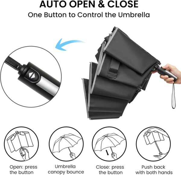 G4Free 54/62 Inch Windproof Inverted Umbrella with Reflective Stripe, Large Compact Reverse Golf Travel Umbrella for Rain 10 Ribs Double Canopy Automatic Open Close - Image 7
