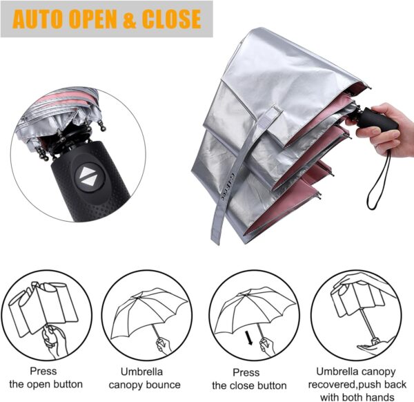 G4Free UPF 50+ UV Protection Travel Umbrella 42/46 Inch Windproof Silver Coating Sun Blocking Umbrella - Image 6