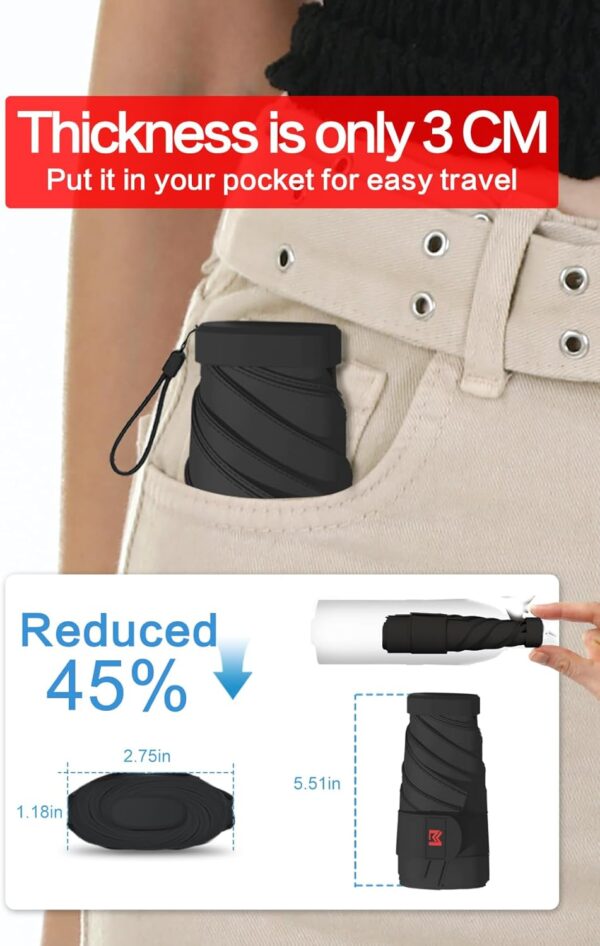 Mini Travel Folding Umbrella for Purse - UPF 50+ Sun & Rain UV Protection, Windproof Small Compact Lightweight Design Fits in Pocket or Bag, Portable Wallet Parasol for Commuter, Men Women Boys Girls - Image 3