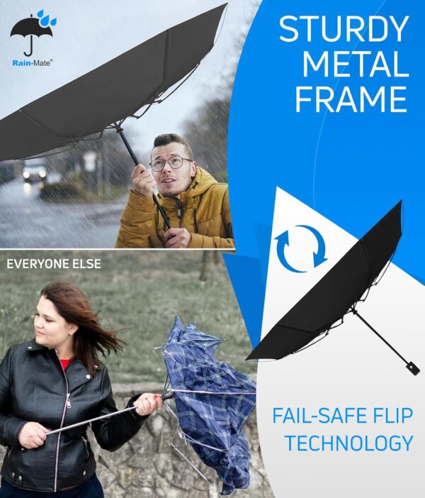 Rain-Mate Windproof Compact Umbrellas for Rain - Portable Folding Travel Umbrella - Auto Open & Close Button - Image 6