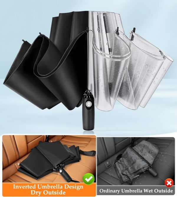Inverted Umbrella, Strongest Windproof Umbrellas for Rain & Sun - Auto Open & Close, Portable & Compact Travel Umbrella for Women Men, Reinforced Fiberglass Ribs & UV Resistant Vinyl Coating - Image 5