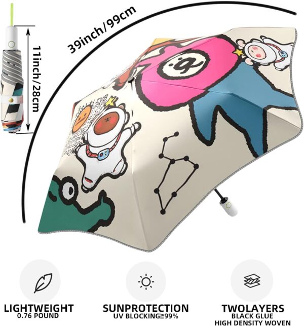 Rounded Corner Folding Umbrella Anti-UV Compact Durable Umbrella Auto Open/Close Lightweight Backpack Cute Cartoon Umbrella for Girls & Boys - Image 3