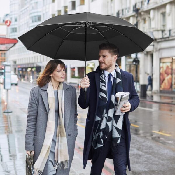 G4Free 54/62 Inch Windproof Inverted Umbrella with Reflective Stripe, Large Compact Reverse Golf Travel Umbrella for Rain 10 Ribs Double Canopy Automatic Open Close - Image 6