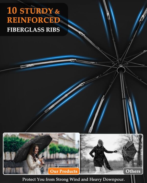 Inverted Umbrella, Strongest Windproof Umbrellas for Rain & Sun - Auto Open & Close, Portable & Compact Travel Umbrella for Women Men, Reinforced Fiberglass Ribs & UV Resistant Vinyl Coating - Image 4