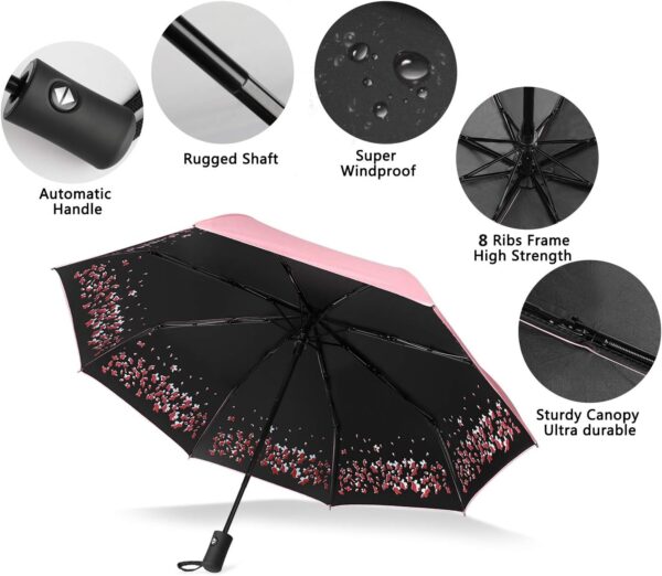 Sun Umbrella-Auto Open Close Folding Rain Umbrella,Waterproof Travel Women Parasol Automatic Umbrellas - Image 2