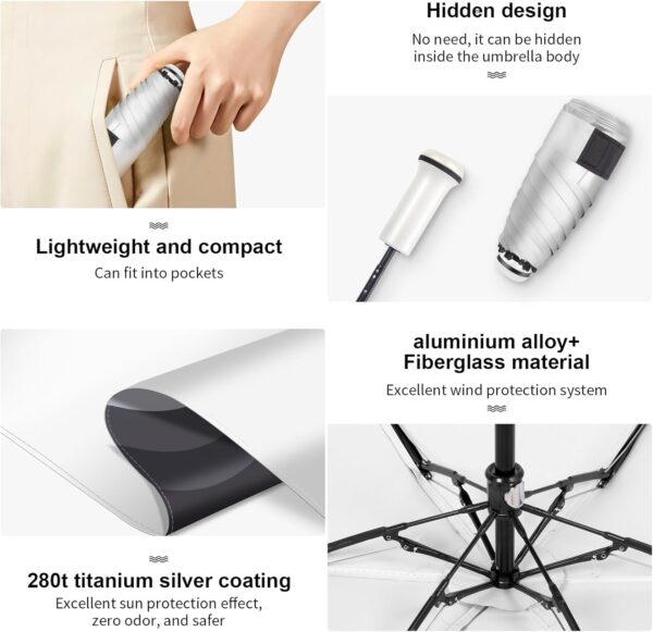 UPF 50+ UV Protection Mini/Small Travel Umbrella - Telescopic Handle Sun & Rain Shield, Ultra-Lightweight Pocket Foldable for Purse (Waterproof Windproof Compact Design) - Image 5