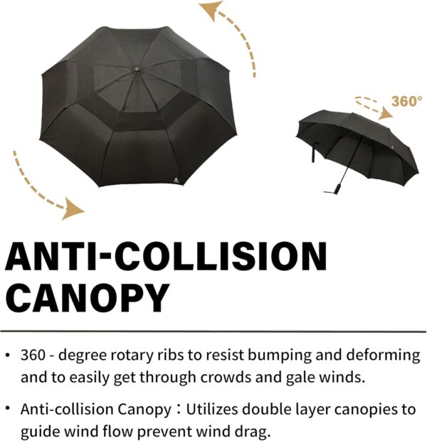 Portobello Large Umbrella For Rain - Big 54 Inch Double Vented Canopy, Folds Into Travel Size, Big Enough To Fit In 2 Adults, Heavy Duty, Sturdy, Windproof W/Auto Open Close - Image 4