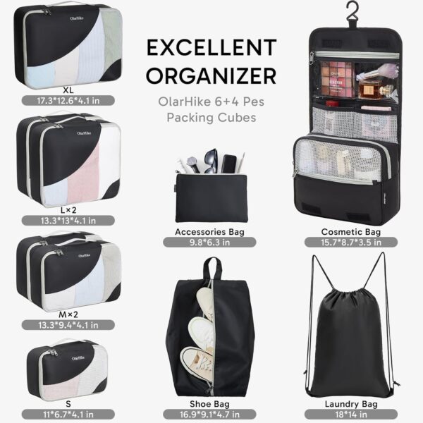 ALL INCLUDED 10 Set Durable Packing Cubes for Suitcases,OlarHike Essentials for Travel,UPGRADED Anti-Tear Stitching, NEW Improved Luggage Packing Organizers for Travel Accessories (Black) - Image 2