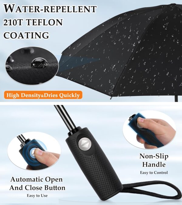 Inverted Umbrella, Strongest Windproof Umbrellas for Rain & Sun - Auto Open & Close, Portable & Compact Travel Umbrella for Women Men, Reinforced Fiberglass Ribs & UV Resistant Vinyl Coating - Image 8
