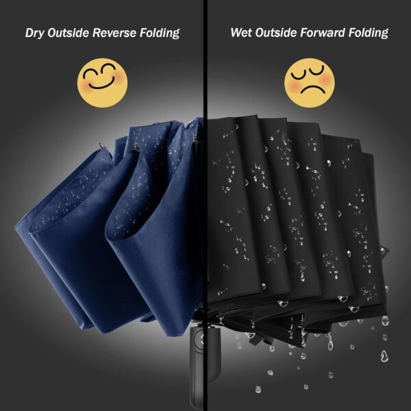 Travel Inverted Umbrella Compact Windproof- Automatic reverse Umbrellas for Rain - Folding Portable 48inch Span, 10 Ribs Large Umbrella - Image 5