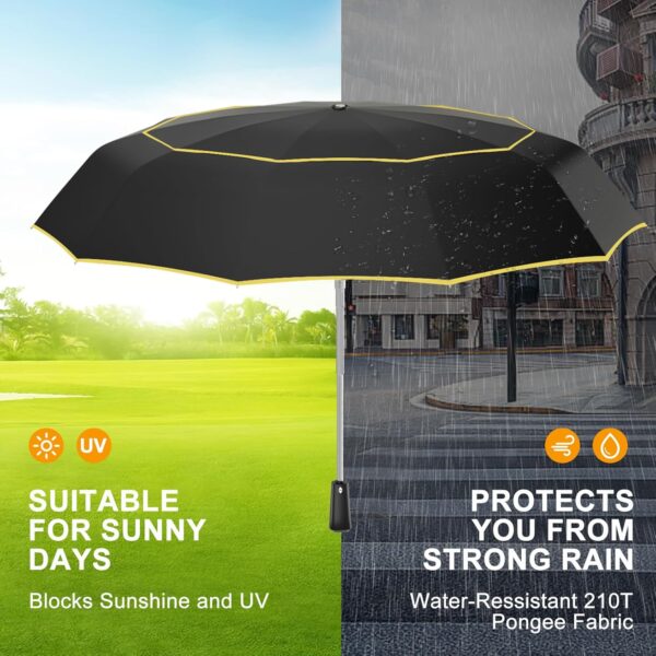 Satol Extra Large Golf Umbrella, 46/54/62 Inch Windproof 10 Ribs Vented Double Canopy Reflective Strips Automatic Open/Close Waterproof UV Protection Portable Compact Umbrella for Outdoor & Travel - Image 6