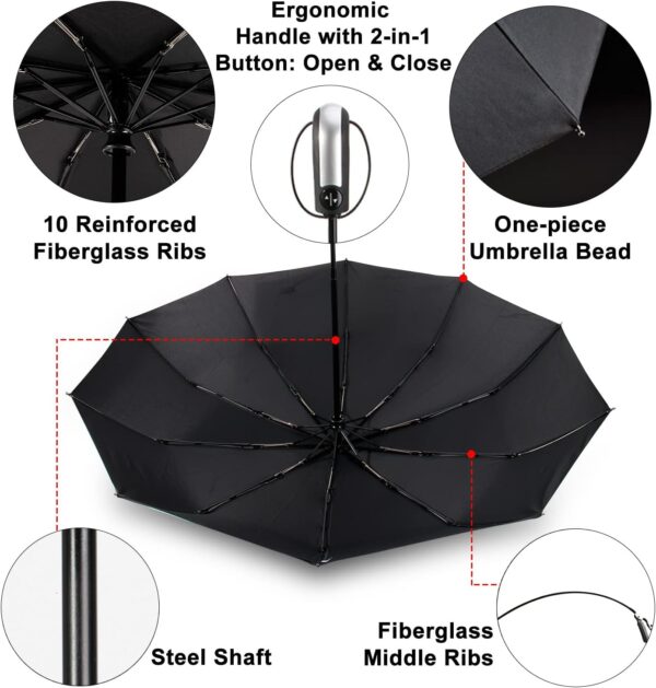 TradMall 3 Pack Travel Umbrella Windproof Portable 46/56 Inches Large Canopy Auto Open & Close - Image 4
