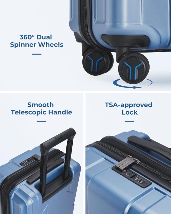 BAGSMART Carry On Luggage 22x14x9 Airline Approved, 1OO% PC Hardside Expandable Luggage with TSA Lock, 20 Inch Travel Suitcase with Spinner Wheels, Blue - Image 6
