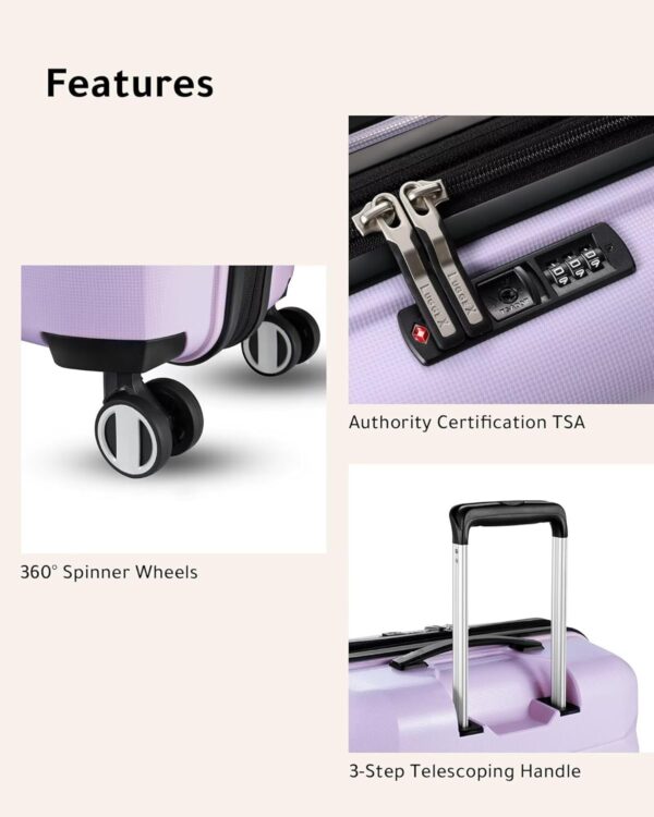 LUGGEX Carry on Luggage with Spinner Wheels, Lightweight Suitcase 2 Piece, Expandable (Purple, 14/20) - Image 9