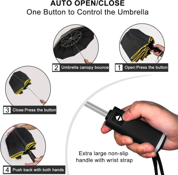 Satol Extra Large Golf Umbrella, 46/54/62 Inch Windproof 10 Ribs Vented Double Canopy Reflective Strips Automatic Open/Close Waterproof UV Protection Portable Compact Umbrella for Outdoor & Travel - Image 8