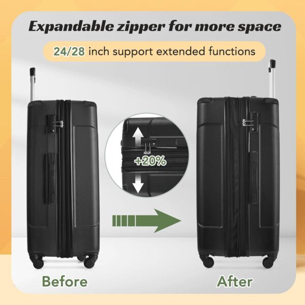 Merax Luggage Set 3 Piece Suitcase Set Expandable Lightweight Spinner Suitcase with Corner Guards(Black) - Image 2
