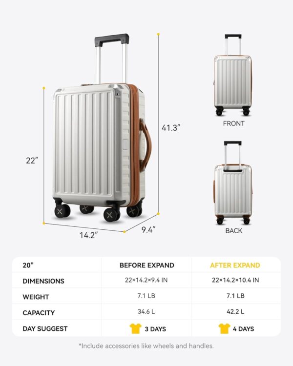 LUGGEX Carry On Luggage Sets 3 Piece, PC Expandable Hardshell Luggage with Spinner Wheels, White Brown - Image 6