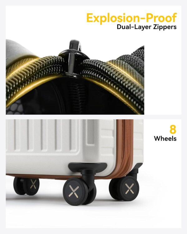 LUGGEX Carry On Luggage Sets 3 Piece, PC Expandable Hardshell Luggage with Spinner Wheels, White Brown - Image 9