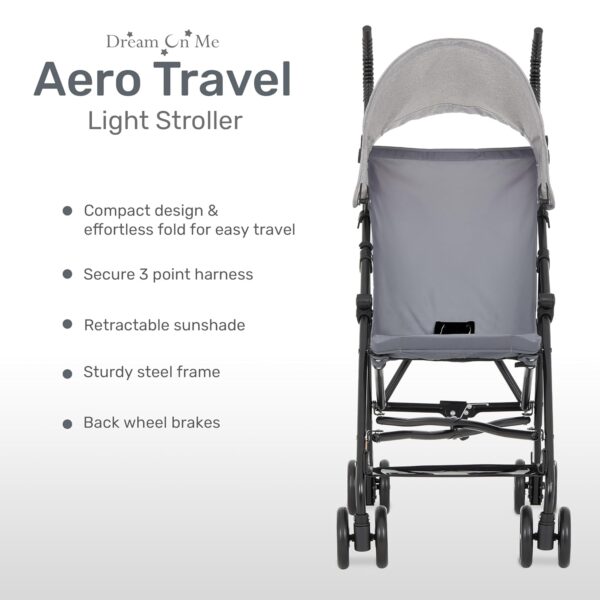 Dream On Me Aero Travel Lightweight Umbrella Stroller, Easy to Fold and Carry Travel Stroller, Adjustable and Removable Canopy - Image 2