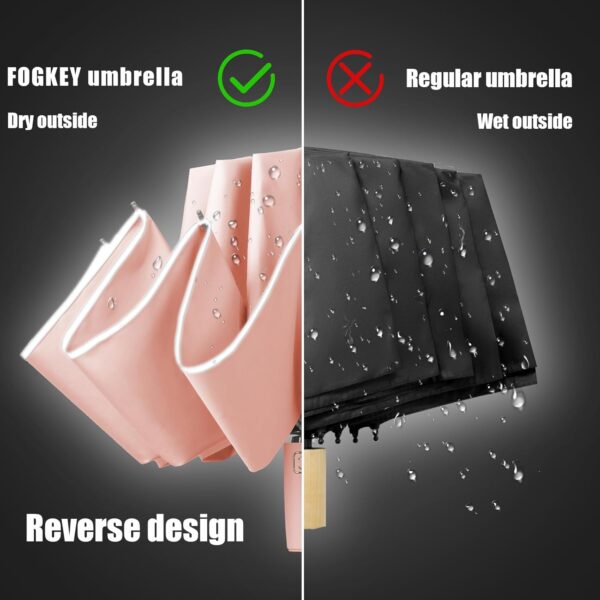 Large Windproof Travel Umbrella, Portable Reverse Folding Car Umbrella, Compact Inverted Design with Waterproof Canopy, Automatic, 10 Durable Ribs, 45.6/13 Inch, Fits Backpack - Image 5