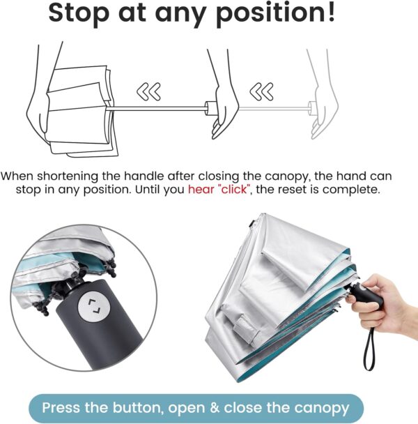 G4Free Travel Umbrella Ultralight UPF 50+ UV Protection Compact Sun Umbrella, Double Canopy Super Slim Small Portable Automatic Anti-bounce Close - Image 2