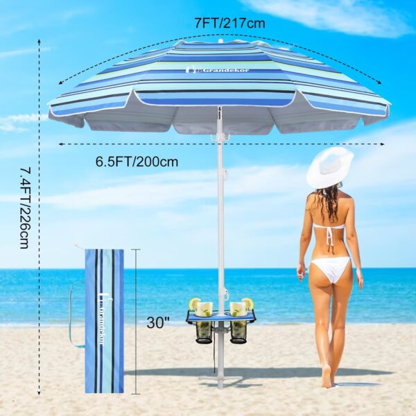 Grandekor 7FT Beach Umbrellas for Sand Heavy Duty Wind Portable Beach Umbrella with Table Travel Beach Umbrella with Carry Bag Sun Umbrella Beach, UV 50+ - Image 5
