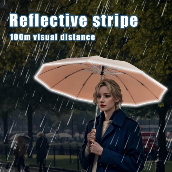 Large Windproof Travel Umbrella, Portable Reverse Folding Car Umbrella, Compact Inverted Design with Waterproof Canopy, Automatic, 10 Durable Ribs, 45.6/13 Inch, Fits Backpack - Image 6