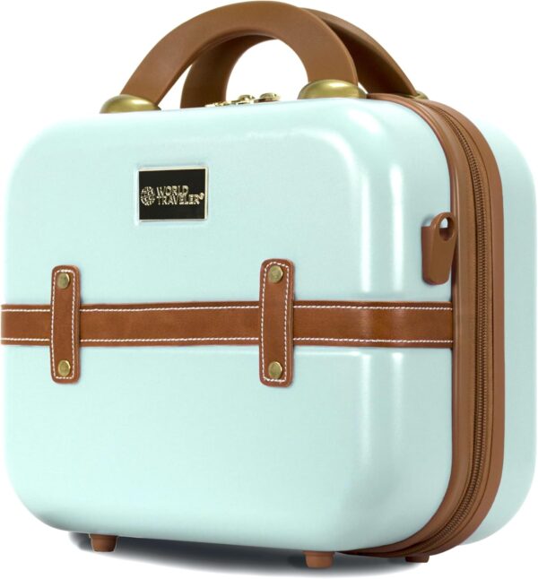 World Traveler Gatsby Vintage Style Hardside Carry-On Retro Train Case Spinner Luggage, Mint, 2-Piece Set (Tote/20-Inch) - Image 7