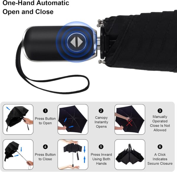 LEAGERA Compact Travel Umbrella for Purse - Flat Handle, Waterproof for Light Rain - Image 7