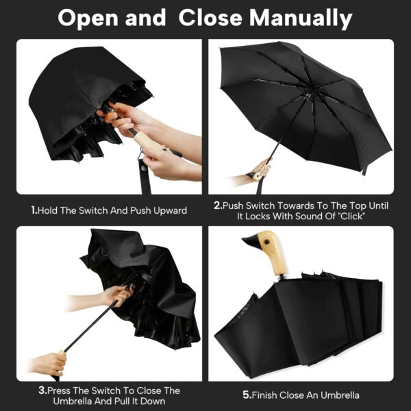 LEAGERA Compact Small Umbrellas for Rain&Sun, Cute Design Duck Head Umbrella for Girls Gifts, 8 Ribs Folding Umbrella with Wooden Handle - Image 4
