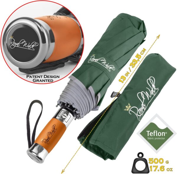 Royal Walk Windproof Folding Travel Umbrella Compact and Strong Luxurious Real Wood Handle Automatic Open Close Vented Double Canopy for Men and Women - Image 3
