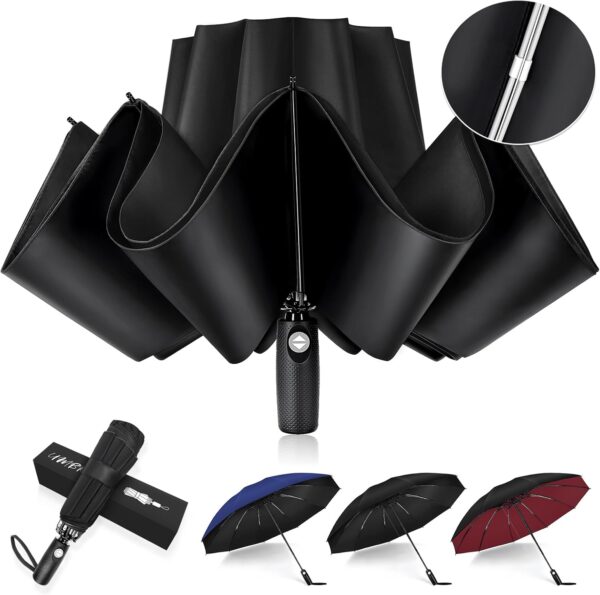Inverted Umbrella, Strongest Windproof Umbrellas for Rain & Sun - Auto Open & Close, Portable & Compact Travel Umbrella for Women Men, Reinforced Fiberglass Ribs & UV Resistant Vinyl Coating - Image 9