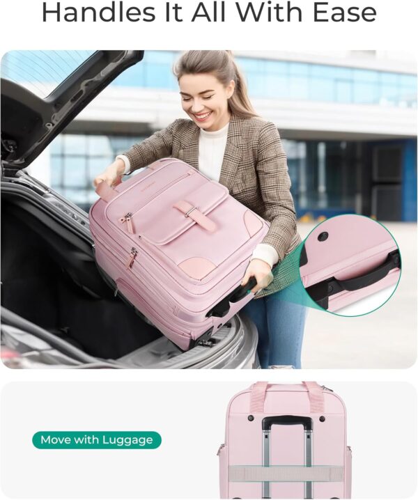 BAGSMART Carry on Luggage with Wheels, 16-inch Underseat Travel Suitcase Airline approved, Lightweight Softside Carry-on Luggage for Airplanes Women Overnight Rolling Bags for Short Trip, Baby Pink - Image 6