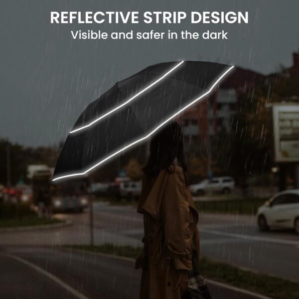 G4Free 54/62 Inch Windproof Inverted Umbrella with Reflective Stripe, Large Compact Reverse Golf Travel Umbrella for Rain 10 Ribs Double Canopy Automatic Open Close - Image 2